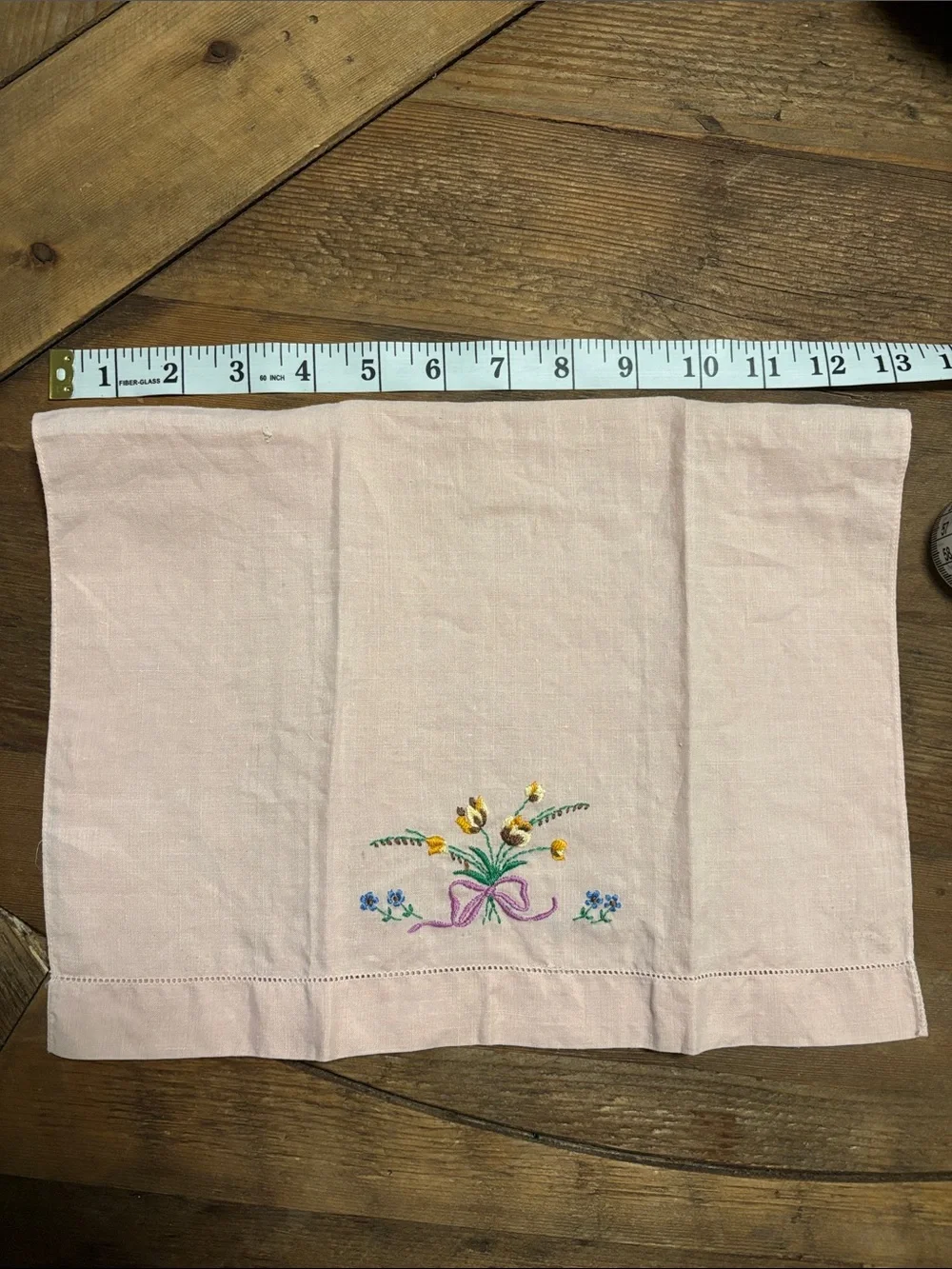 Vintage pink embroidered tea towels